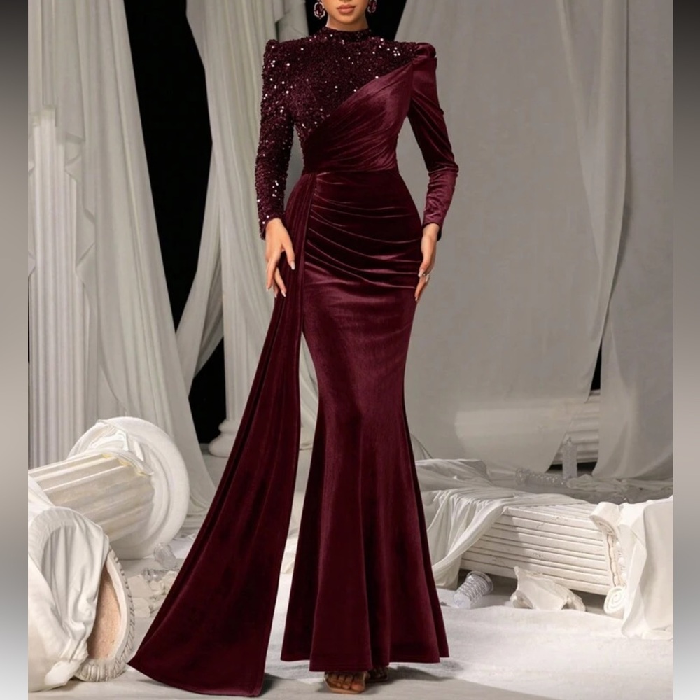 Elegant Burgundy Velvet Gown